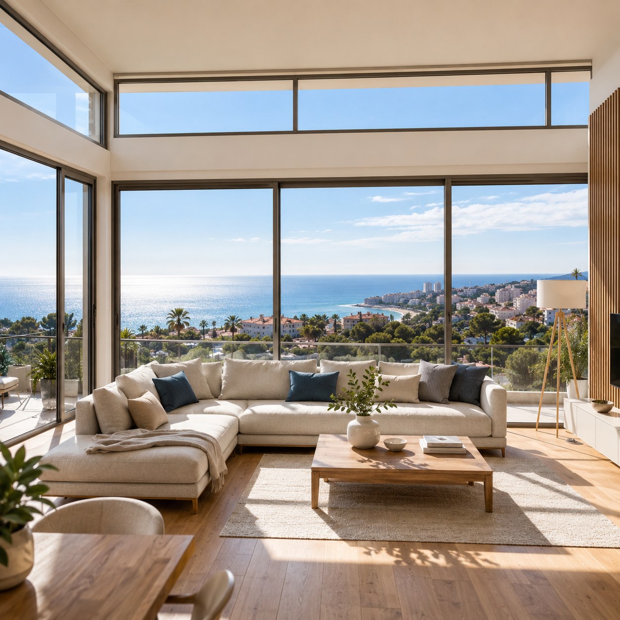 Intérieur lumineux avec vue mer